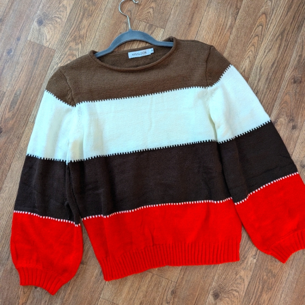 MISSLOOK women's multi colored sweater with balloon sleeves Size M